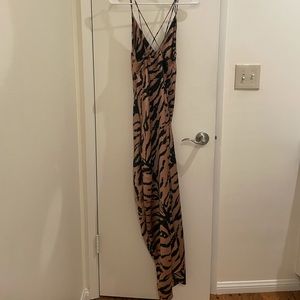 Zara Satin Effect Midi Dress Tiger Print New Spaghetti Straps